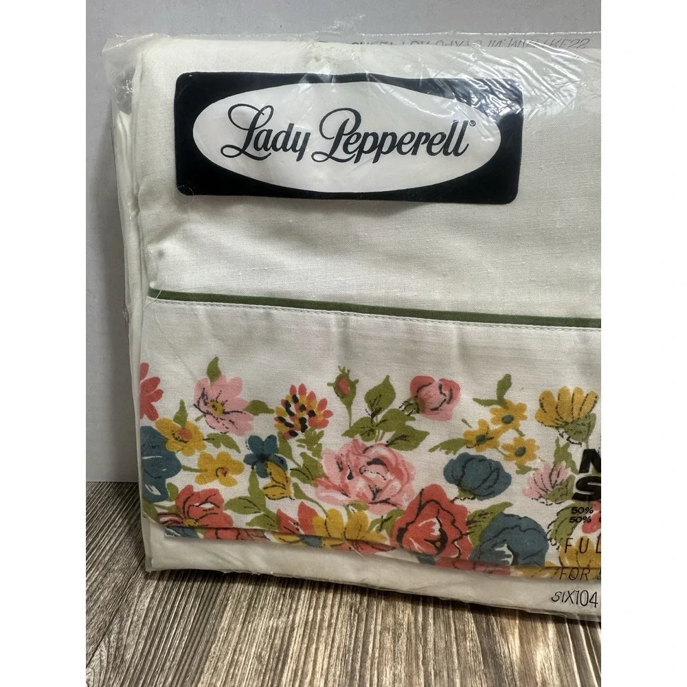 Retro Lady Pepperell Full Size Flat Sheet Garden Bouquet ‎ No Iron NEW